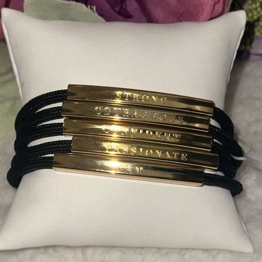 Stella Valle I Am Affirmation Bracelet Gold Tone Black Cord Magnetic Clasp 7.5in